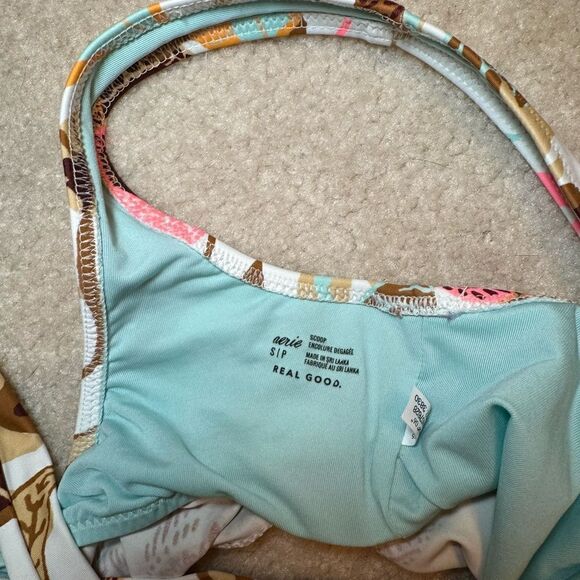 Aerie Blue Adore Floral Scoop Bikini Top S - Picture 3 of 3
